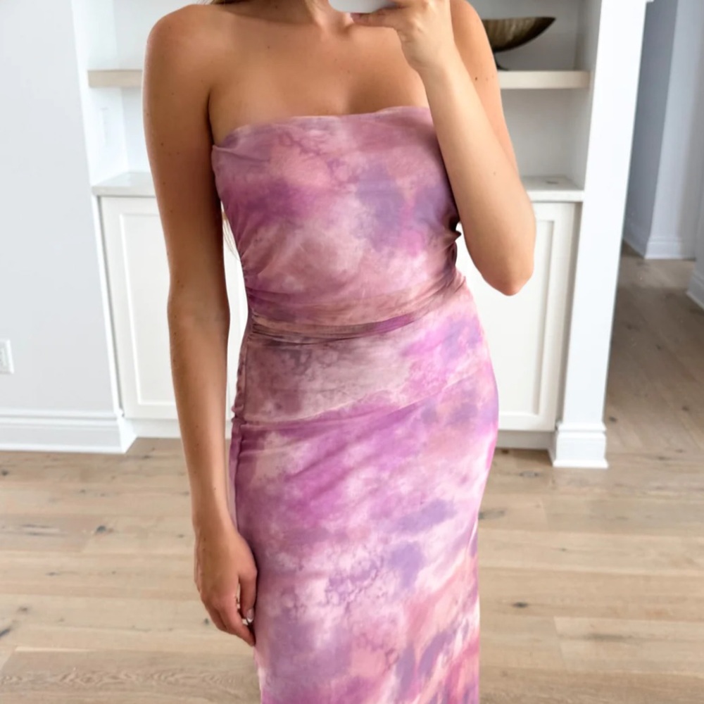 Purple Strapless Tie-Dye Midi Dress – Bandeau